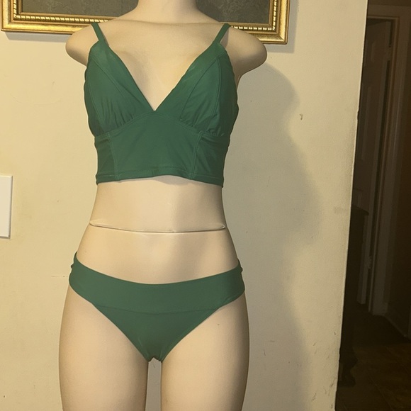 Aerie Green Triangle Banded Bikini Top & Bottom Bikini Set Size S - Picture 2 of 9